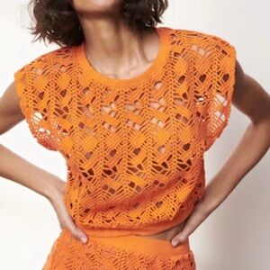Zara Orange Crochet Sleeveless Crop Top